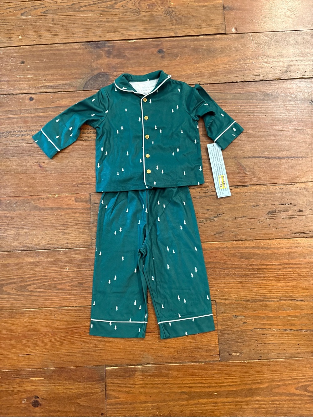 cloud island Green Tree-Pattern Button Pajama Set